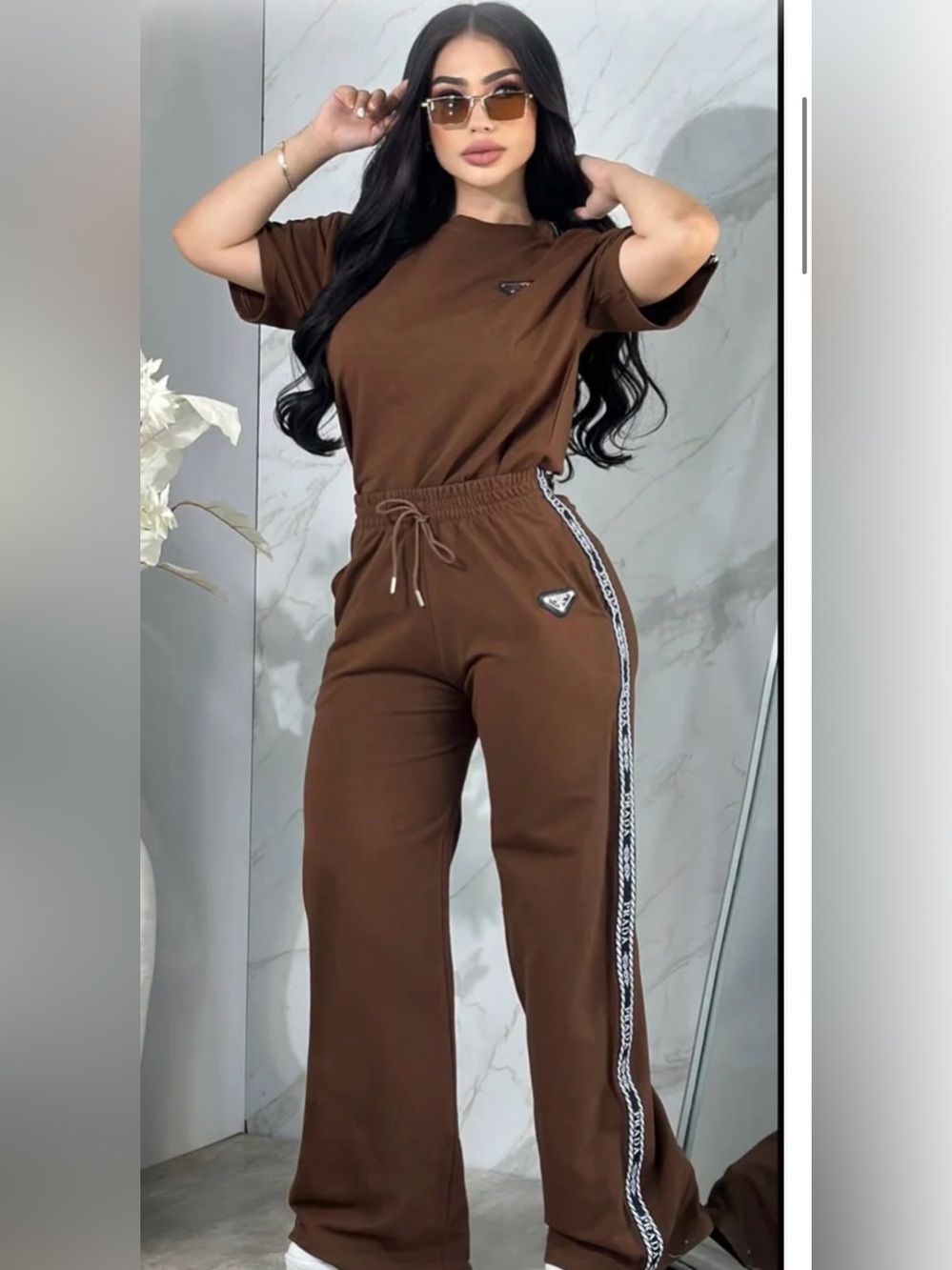 Brown Sweatpants Set - Casual Pants & Top Matching Set Tracksuit size S